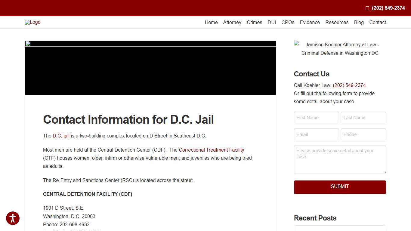 Contact information for D.C. jail Koehler Law